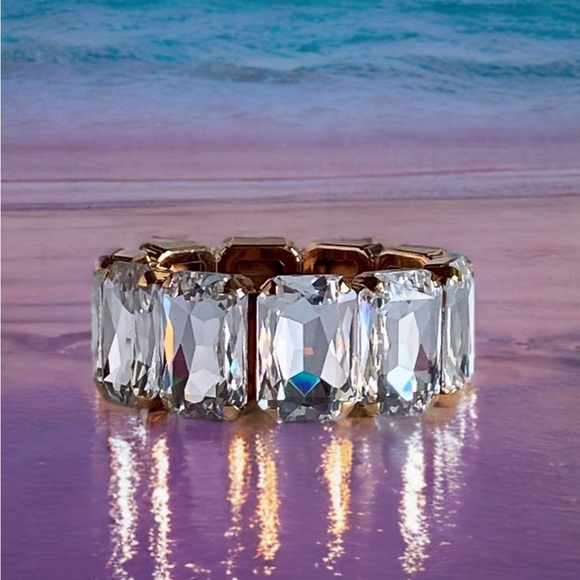Silicone Stretch Bracelet  Made With Swarovski Octagon 27x18.5mm Crystal Clear - Picture 1 of 7
